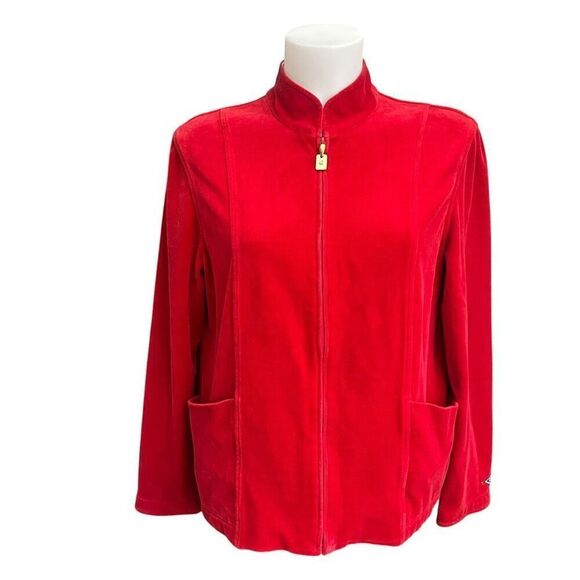 St. John Sport Vintage Red Velvet Zip Up Jacket Logo‎ Size Small - Picture 1 of 10